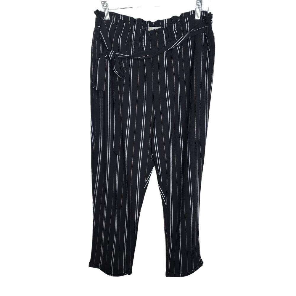No Comment Black/White Stripe Paperbag Waist Pants, 2X